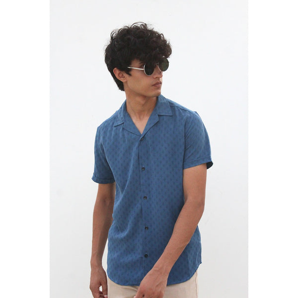 Cyan Textured Cuban Shirt | Montivo Pakistan