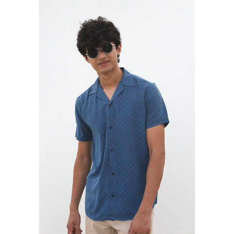 Cyan Textured Cuban Shirt | Montivo Pakistan