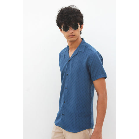Cyan Textured Cuban Shirt | Montivo Pakistan