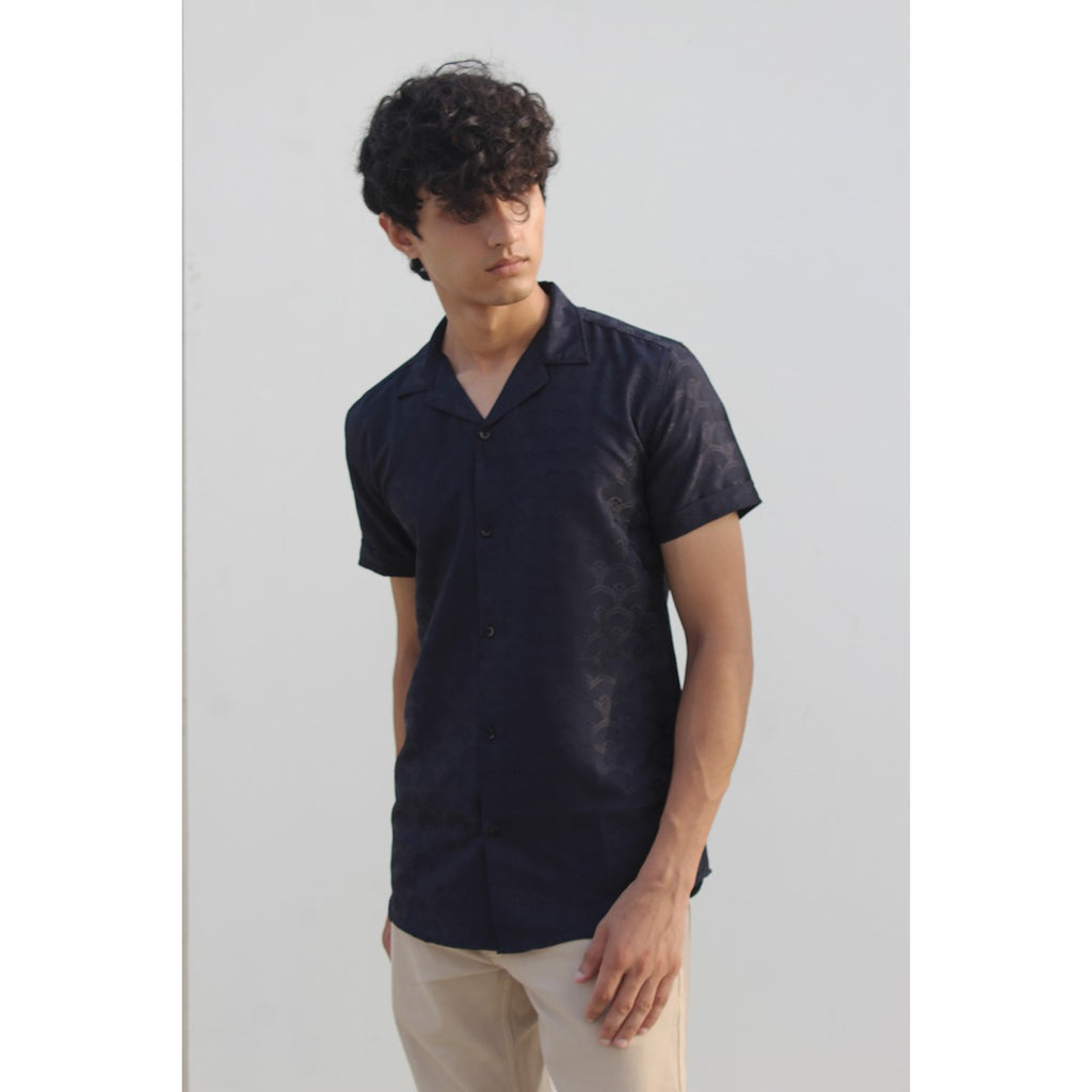 Navy Textured Cuban Shirt | Montivo Pakistan