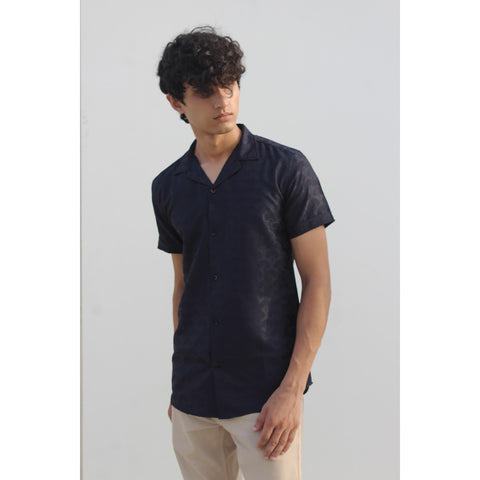 Navy Textured Cuban Shirt | Montivo Pakistan