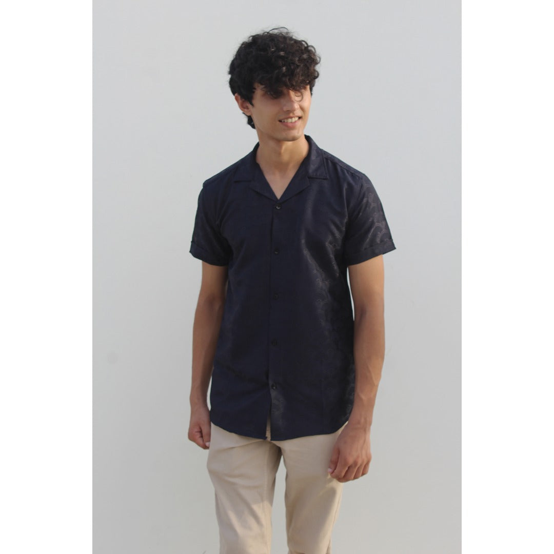 Navy Textured Cuban Shirt | Montivo Pakistan