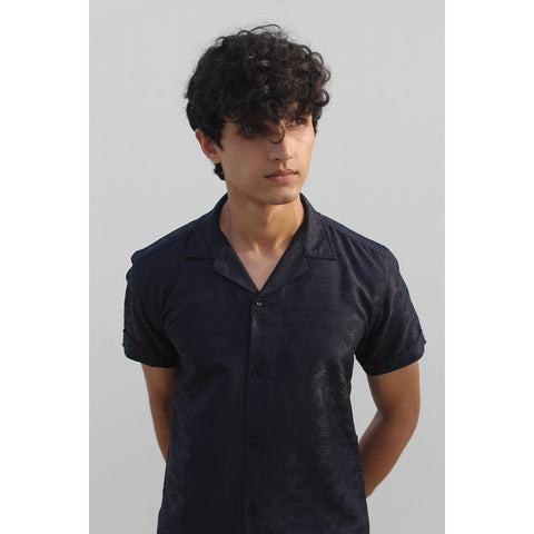 Navy Textured Cuban Shirt | Montivo Pakistan