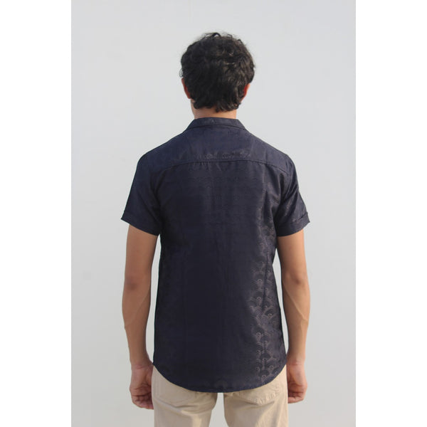 Navy Textured Cuban Shirt | Montivo Pakistan