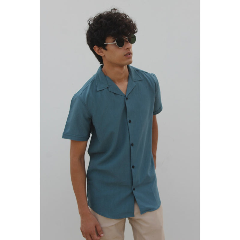Sea Green Textured Cuban Shirt | Montivo Pakistan