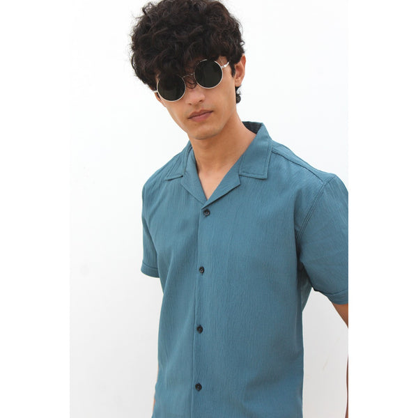 Sea Green Textured Cuban Shirt | Montivo Pakistan