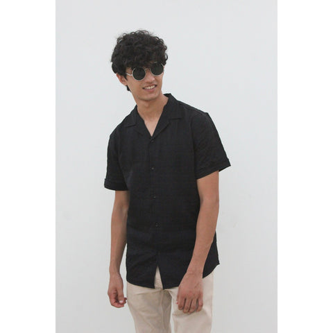 Black Textured Cuban Shirt | Montivo Pakistan