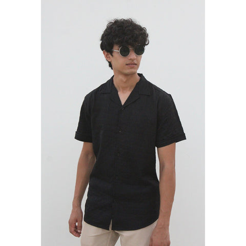 Black Textured Cuban Shirt | Montivo Pakistan