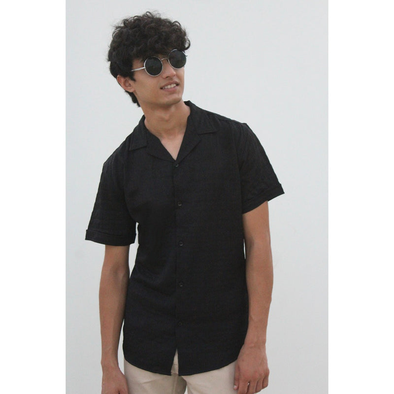 Black Textured Cuban Shirt | Montivo Pakistan