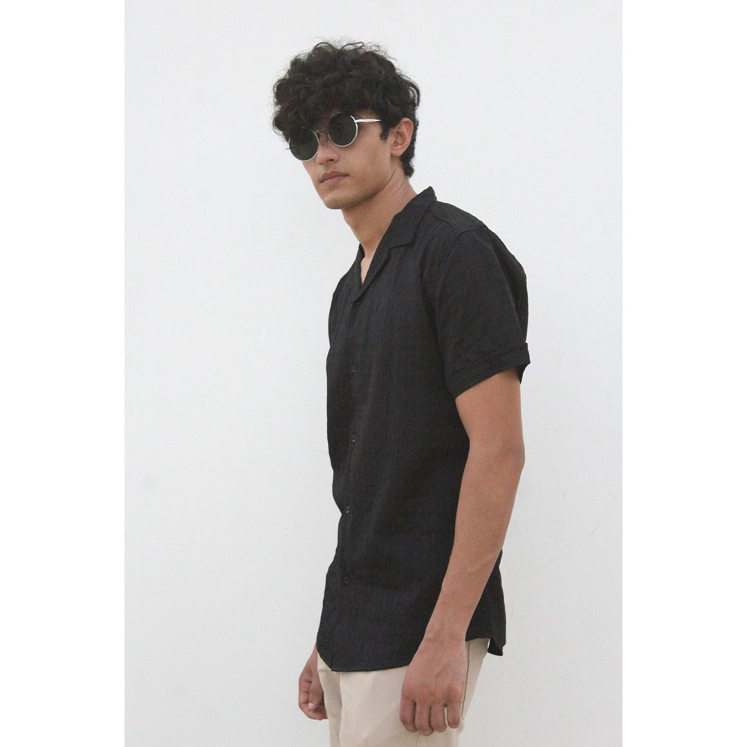 Black Textured Cuban Shirt | Montivo Pakistan