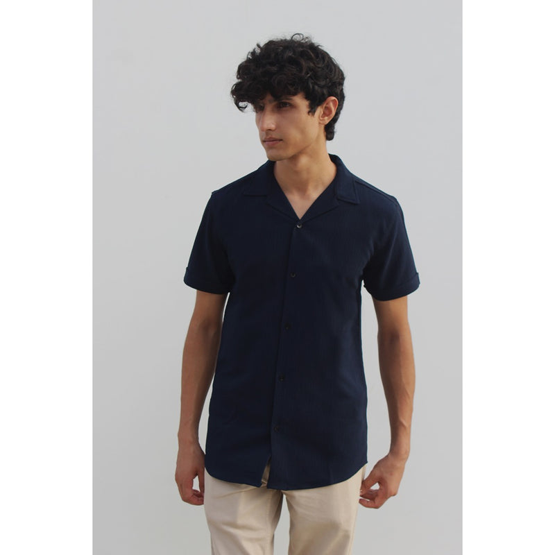 Navy Textured Cuban Shirt | Montivo Pakistan