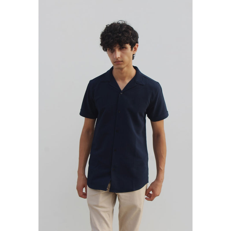 Navy Textured Cuban Shirt | Montivo Pakistan
