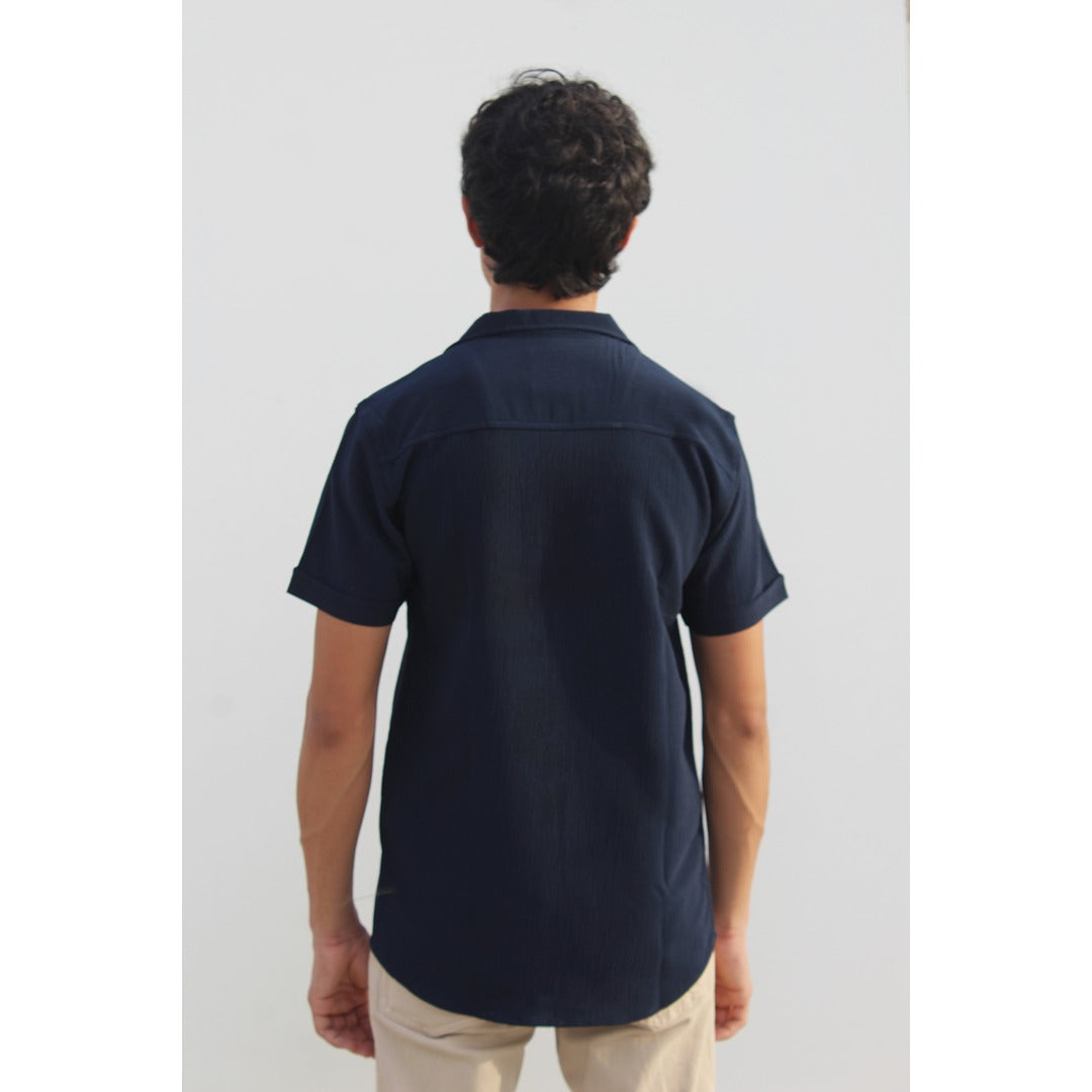Navy Textured Cuban Shirt | Montivo Pakistan