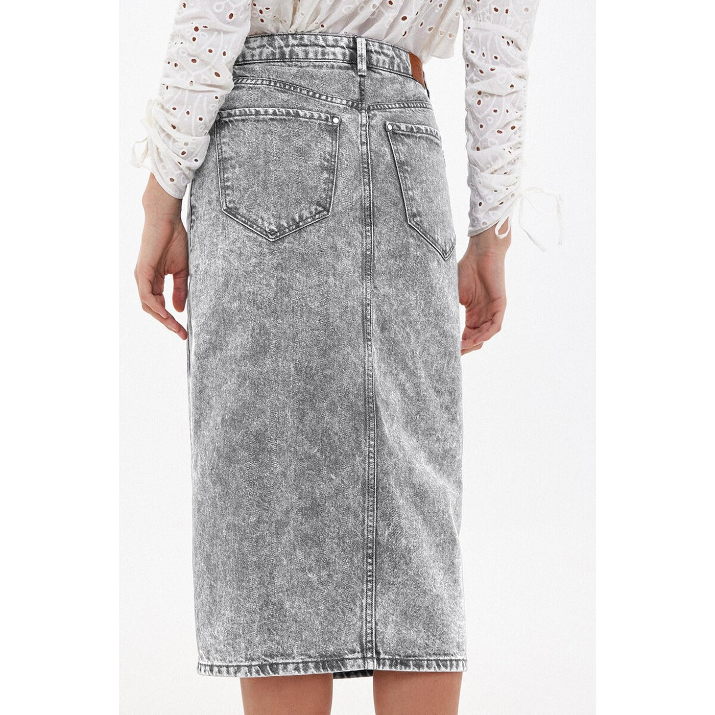 Grey Front Slit Denim Skirt | Montivo Pakistan