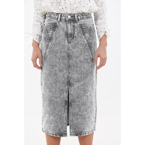 Grey Front Slit Denim Skirt | Montivo Pakistan