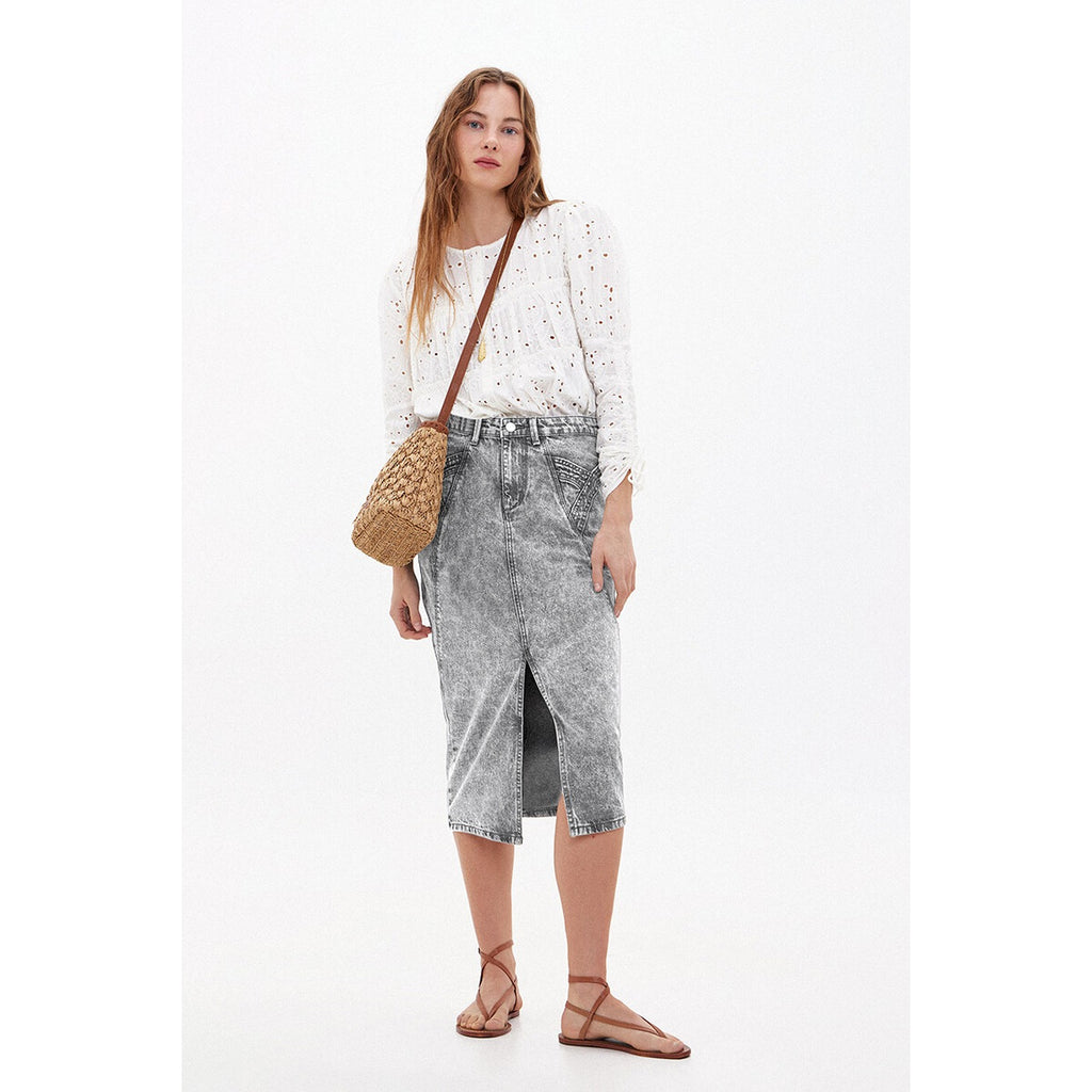 Grey Front Slit Denim Skirt | Montivo Pakistan