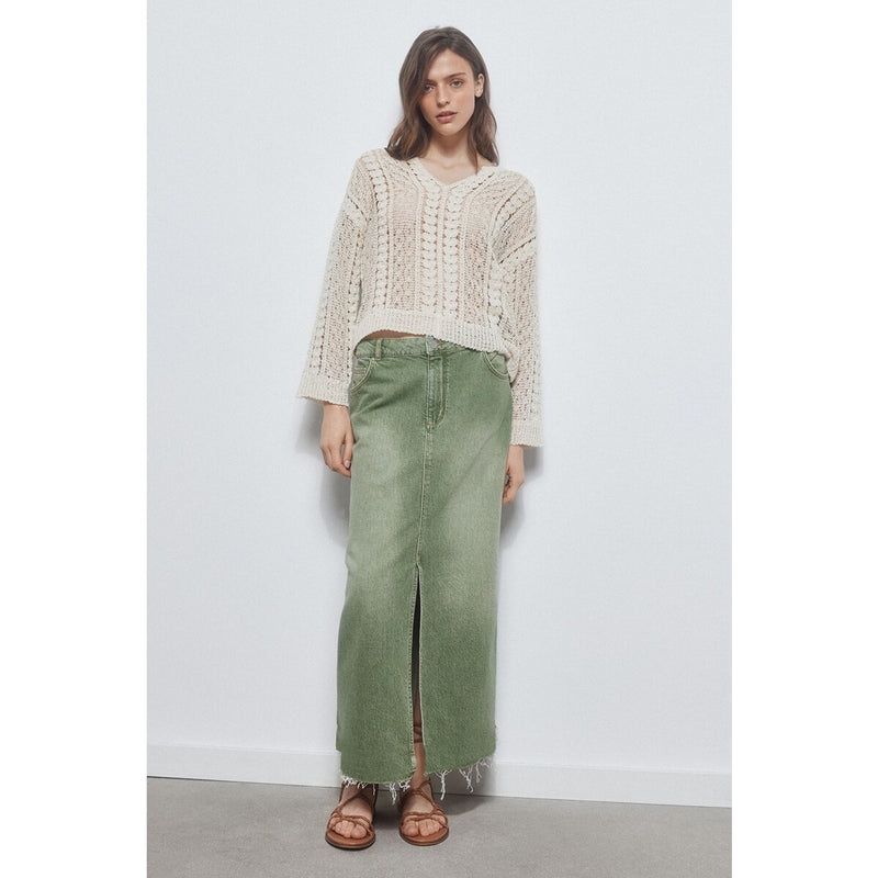 Light Green Denim Midi Skirt | Montivo Pakistan