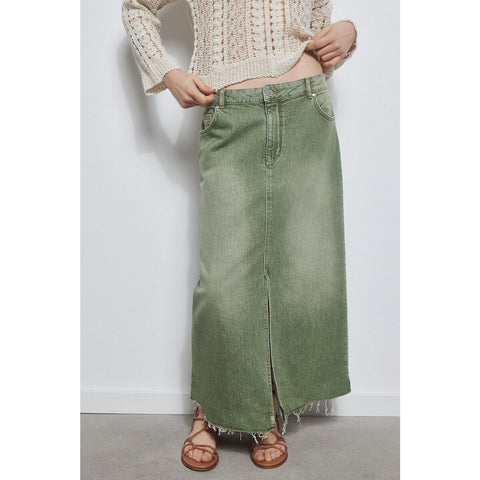 Light Green Denim Midi Skirt | Montivo Pakistan