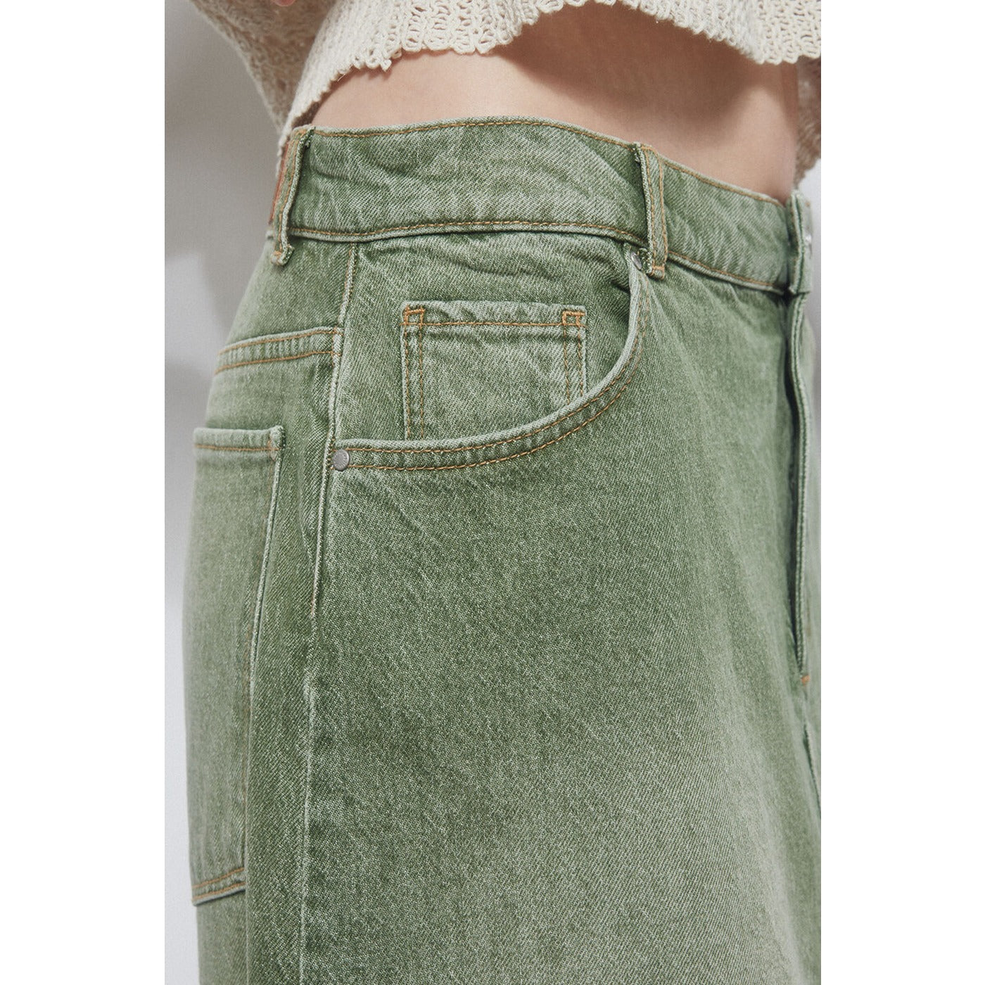 Light Green Denim Midi Skirt | Montivo Pakistan