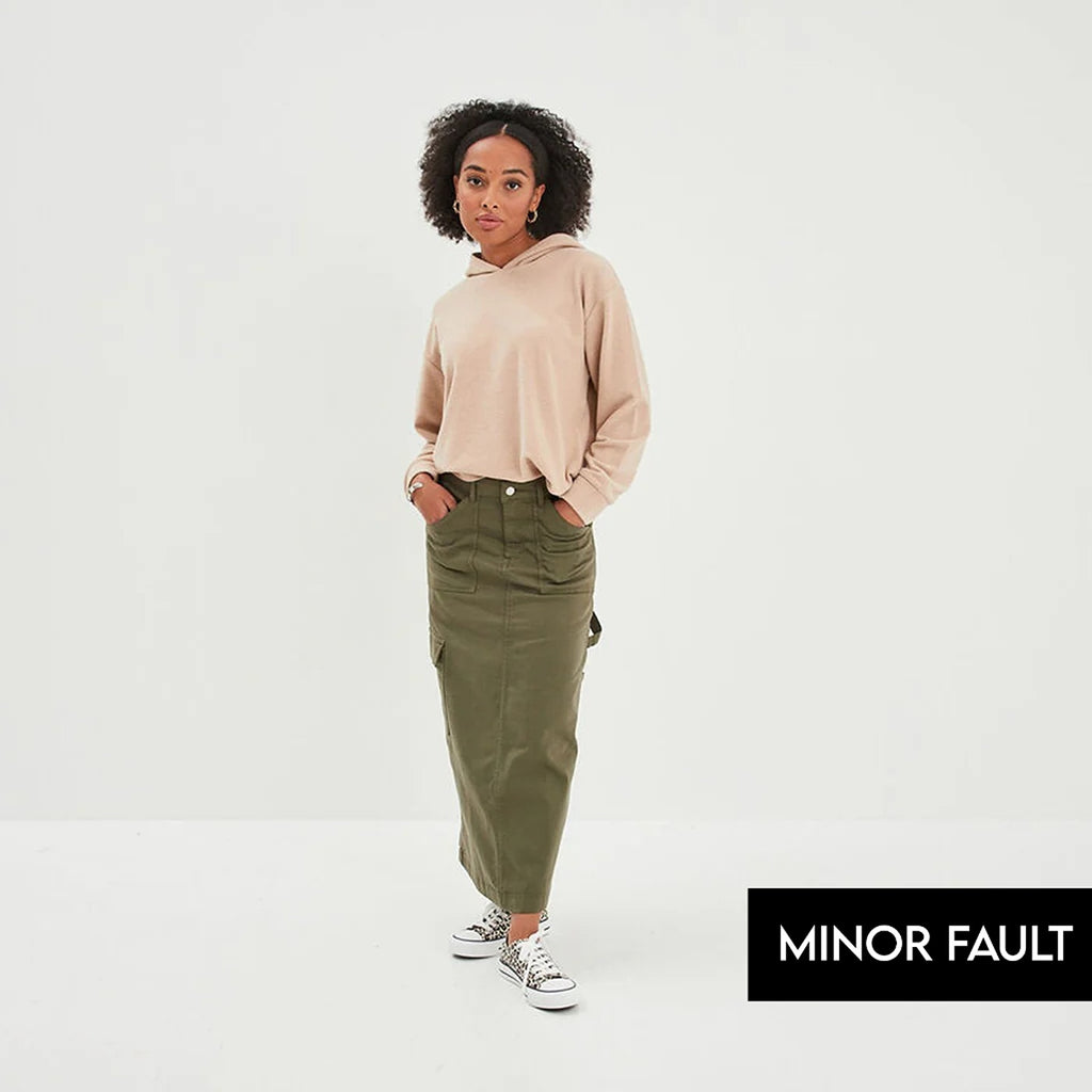 (Minor Fault) Green Cargo Midi Skirt | Montivo Pakistan