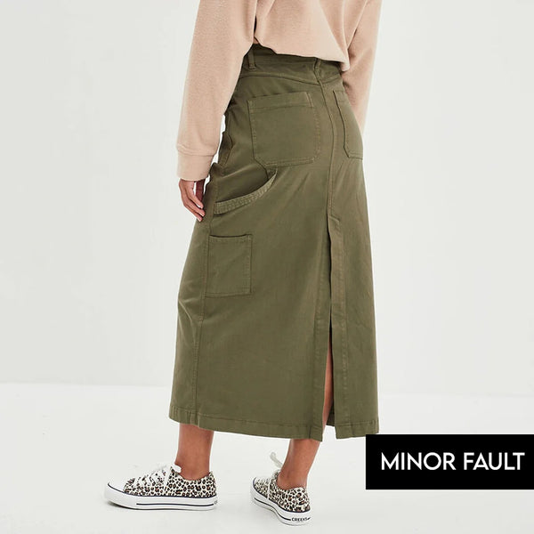 (Minor Fault) Green Cargo Midi Skirt | Montivo Pakistan