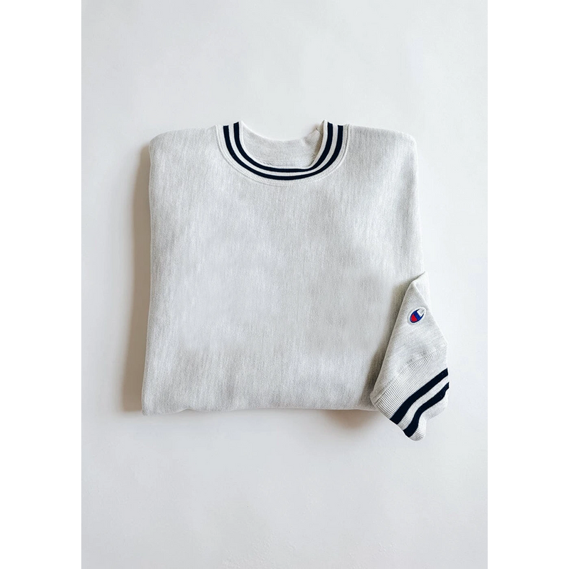 Grey Reverse Weave Navy Stripe Sweatshirt | Montivo Pakistan