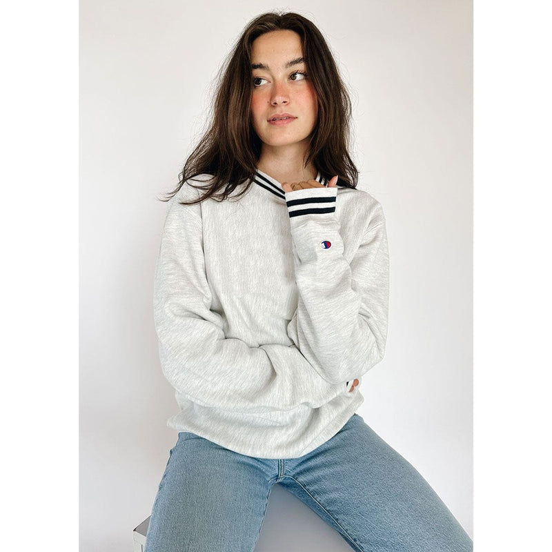 Grey Reverse Weave Navy Stripe Sweatshirt | Montivo Pakistan