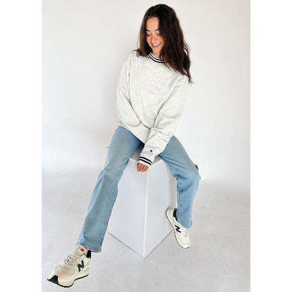 Grey Reverse Weave Navy Stripe Sweatshirt | Montivo Pakistan