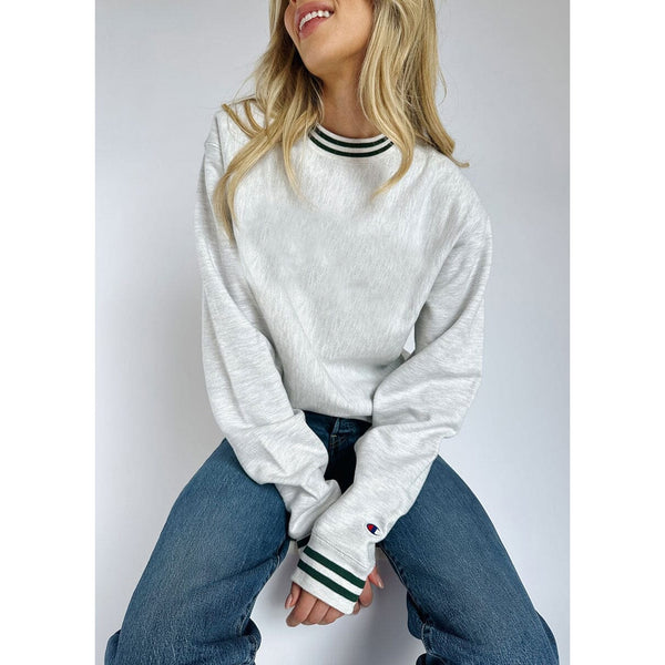 Grey Reverse Weave Green Stripe Sweatshirt | Montivo Pakistan