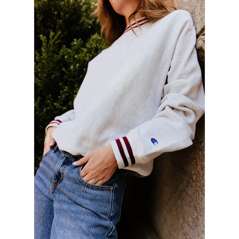 Grey Reverse Weave Maroon Stripe Sweatshirt | Montivo Pakistan