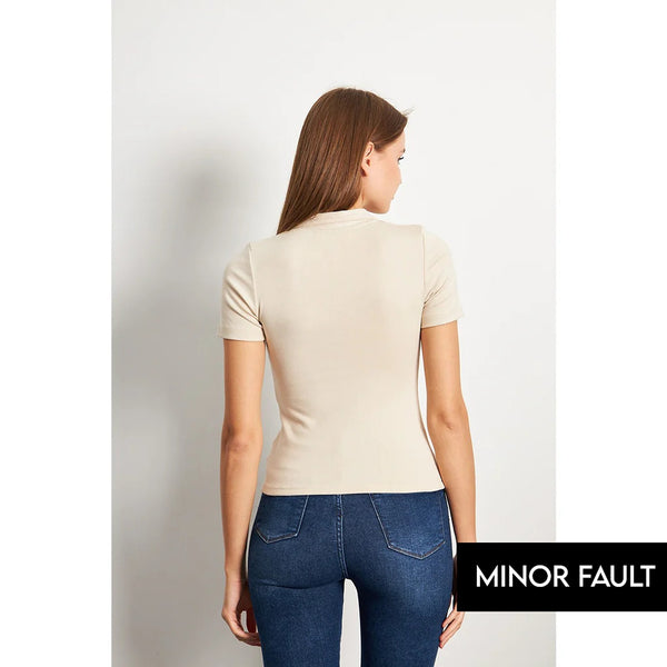 (Minor Fault) Beige Button Down Collar Top | Montivo Pakistan