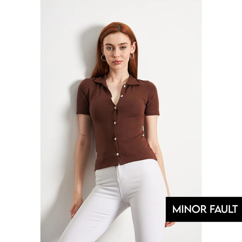 (Minor Fault) Brown Button Down Collar Top | Montivo Pakistan