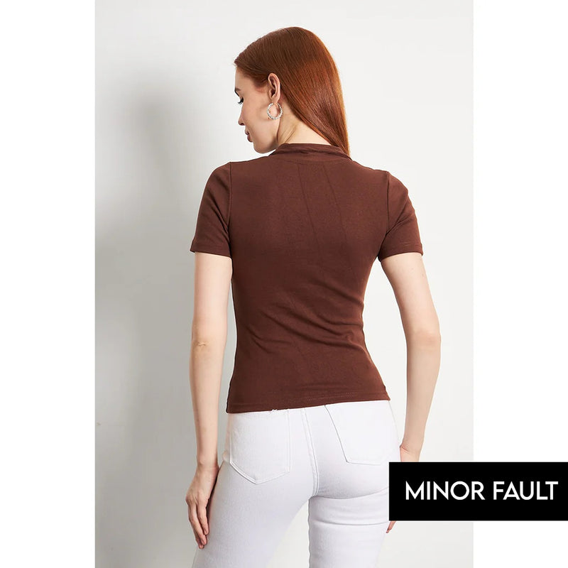 (Minor Fault) Brown Button Down Collar Top | Montivo Pakistan