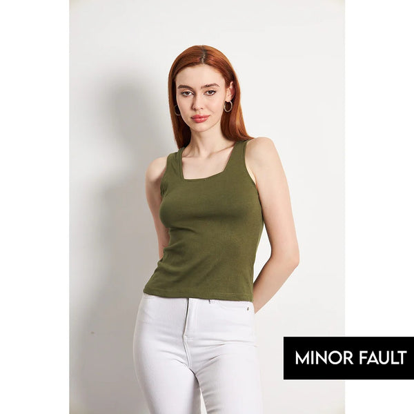 (Minor Fault) Olive Square Neck Tank Top | Montivo Pakistan