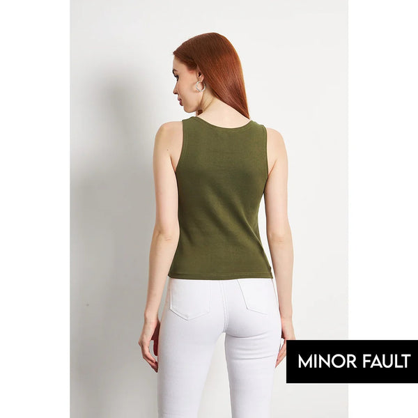(Minor Fault) Olive Square Neck Tank Top | Montivo Pakistan