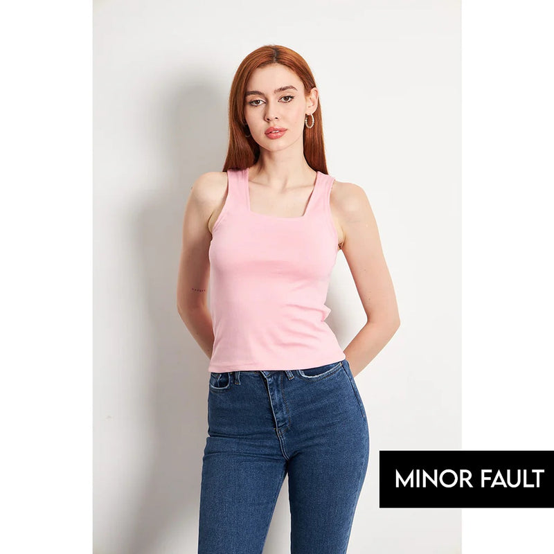 (Minor Fault) Pink Square Neck Tank Top | Montivo Pakistan