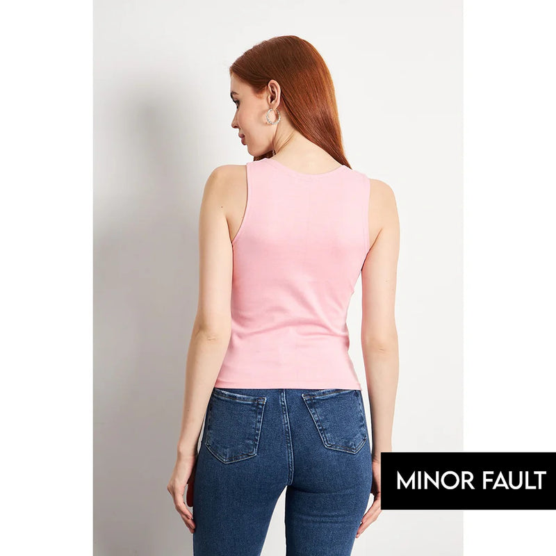 (Minor Fault) Pink Square Neck Tank Top | Montivo Pakistan