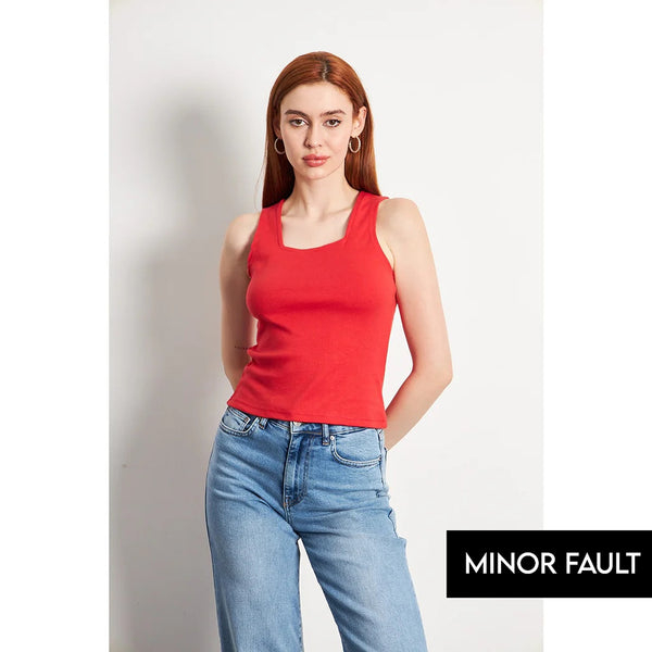 (Minor Fault) Red Square Neck Tank Top | Montivo Pakistan