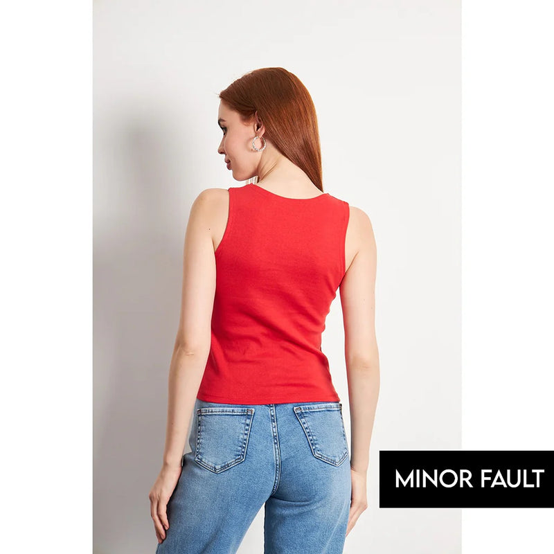 (Minor Fault) Red Square Neck Tank Top | Montivo Pakistan