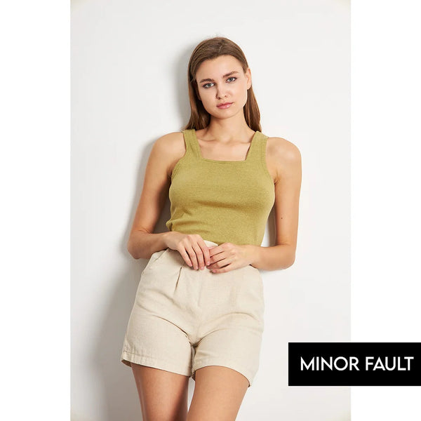 (Minor Fault) Green Melange Square Neck Tank Top | Montivo Pakistan