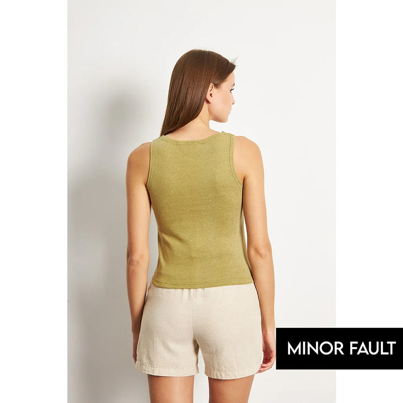 (Minor Fault) Green Melange Square Neck Tank Top | Montivo Pakistan