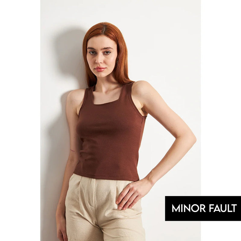 (Minor Fault) Brown Square Neck Tank Top | Montivo Pakistan