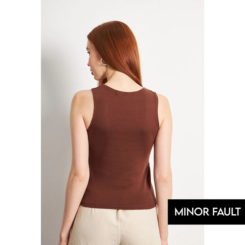 (Minor Fault) Brown Square Neck Tank Top | Montivo Pakistan