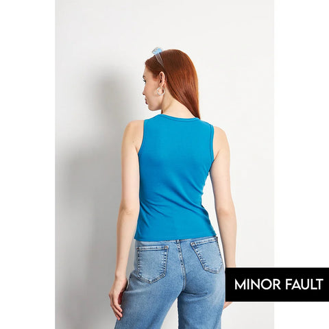 (Minor Fault) Teal Blue Basic Tank Top | Montivo Pakistan