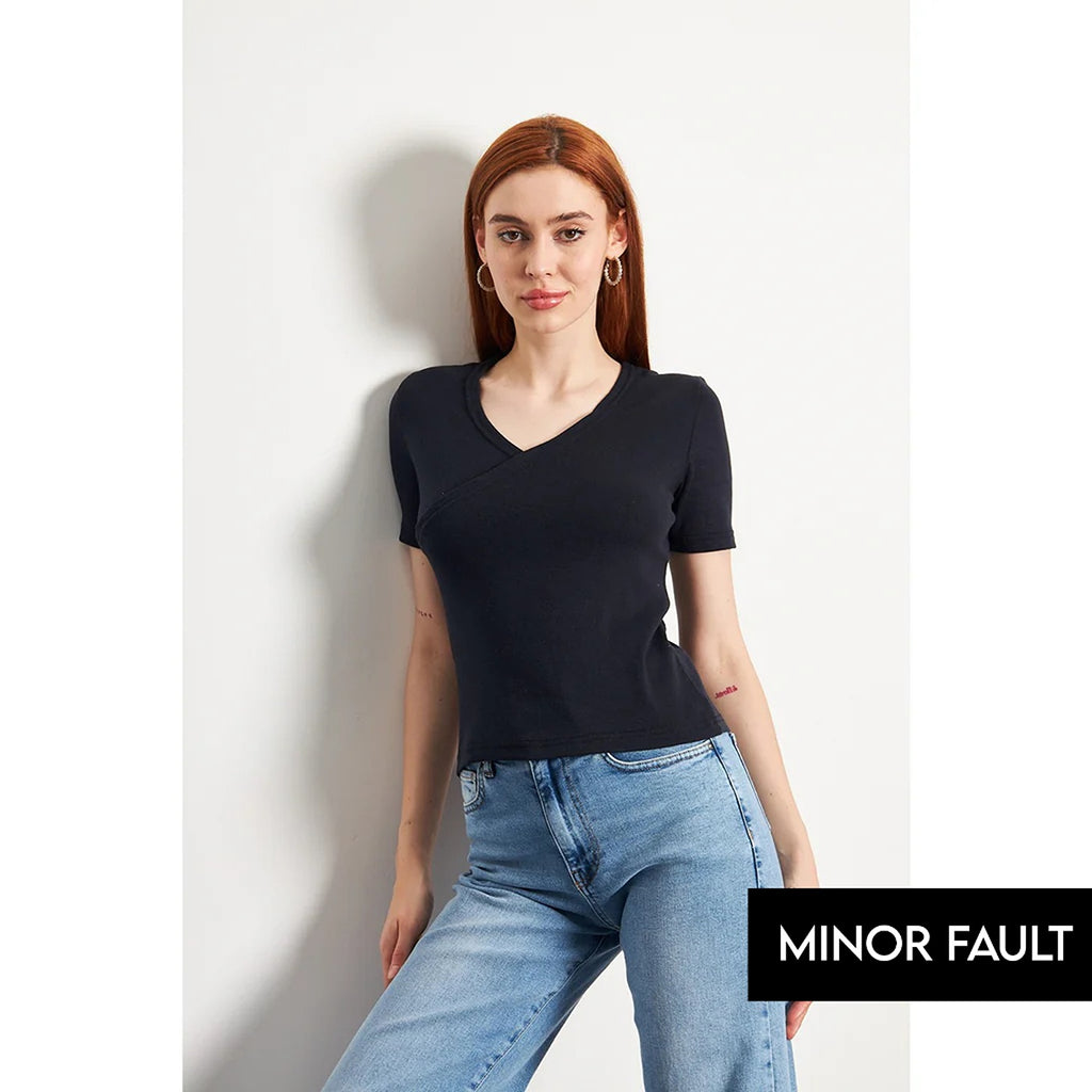 (Minor Fault) Navy Double Breasted Knit Top | Montivo Pakistan