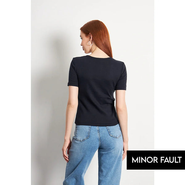 (Minor Fault) Navy Double Breasted Knit Top | Montivo Pakistan