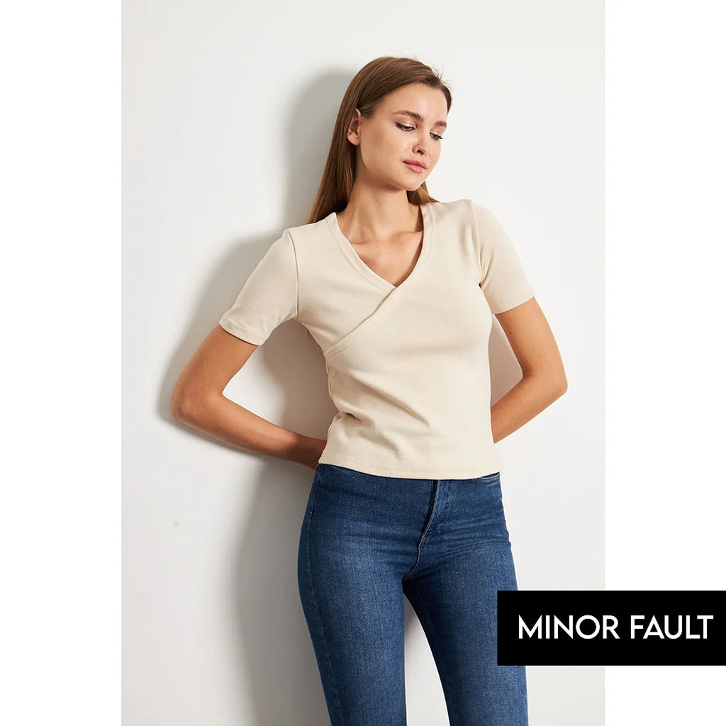 (Minor Fault) Beige Double Breasted Knit Top | Montivo Pakistan