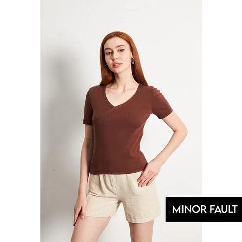 (Minor Fault) Brown Double Breasted Knit Top | Montivo Pakistan