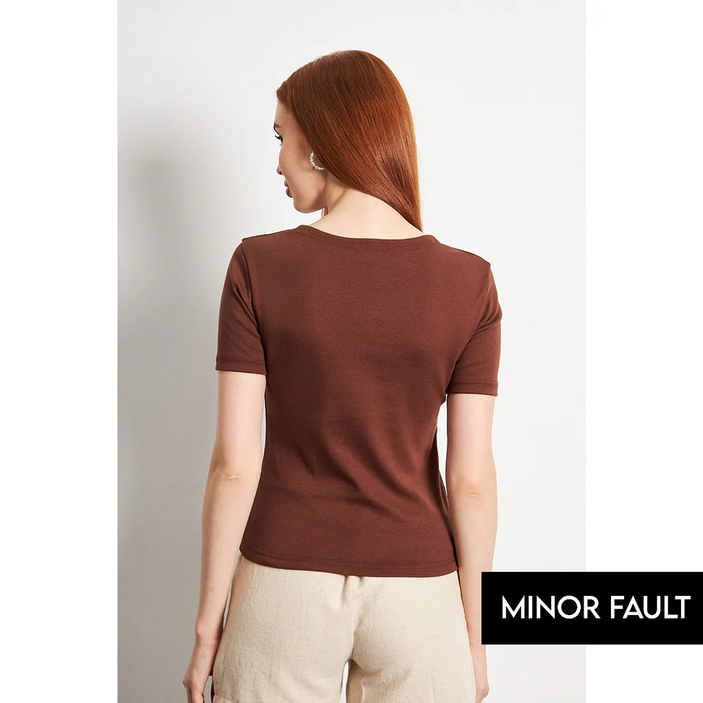 (Minor Fault) Brown Double Breasted Knit Top | Montivo Pakistan
