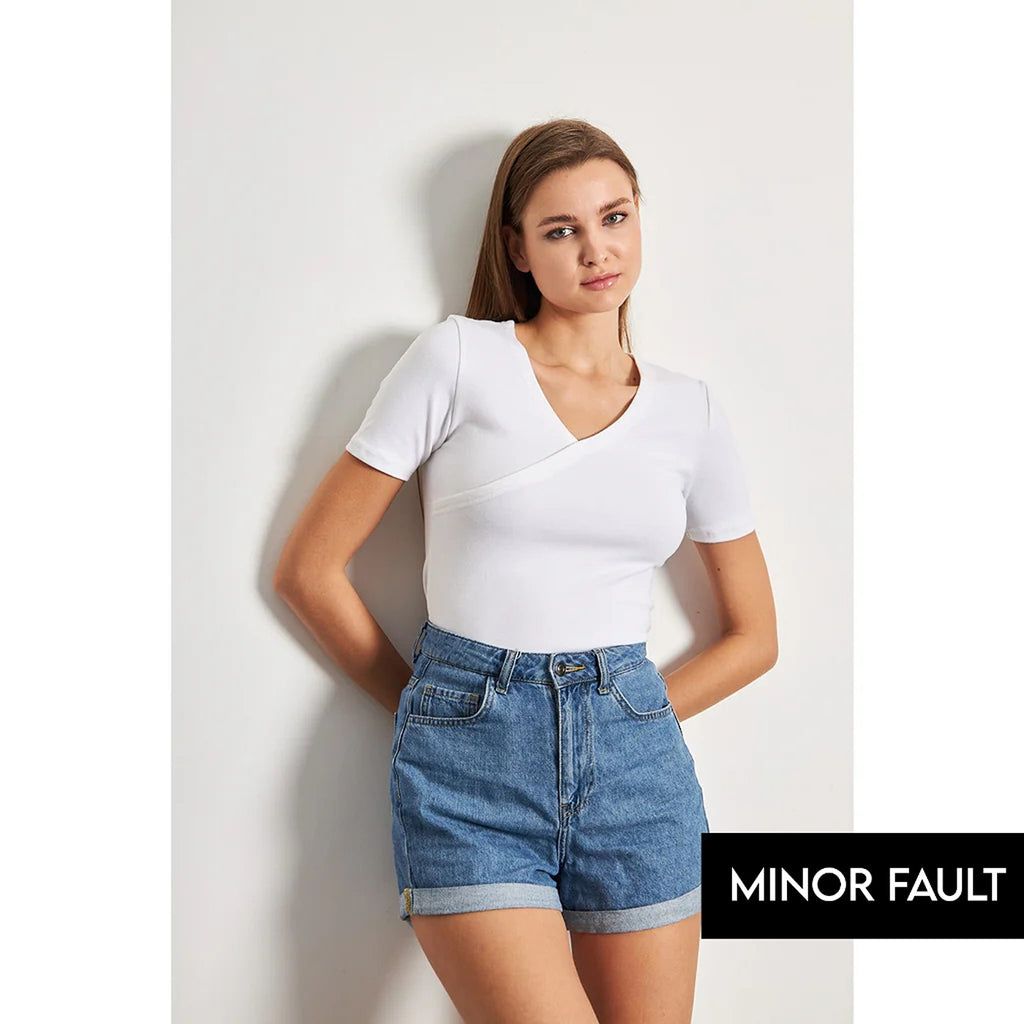 (Minor Fault) White Double Breasted Knit Top | Montivo Pakistan